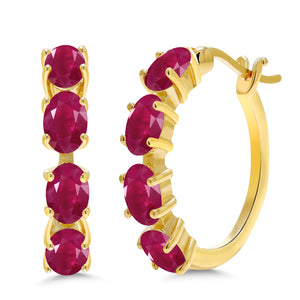 Ruby - July_Earrings in 925 Yellow Gold Plated Silver