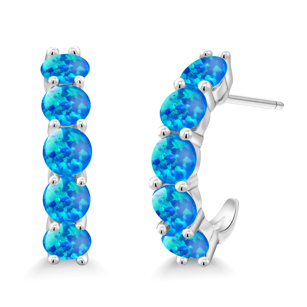 Blue Simulated Opal - October_925 Sterling Silver_Earrings in 925 Sterling Silver