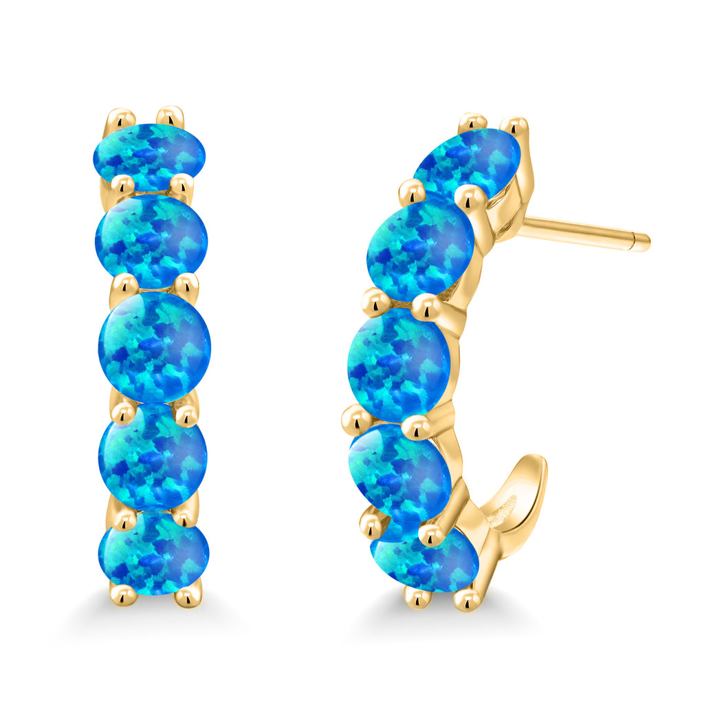 Blue Simulated Opal - October_925 Yellow Gold Plated Silver_Earrings in 925 Yellow Gold Plated Silver