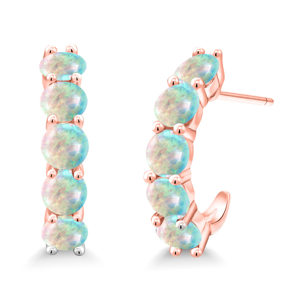 White Simulated Opal - October_925 Rose Gold Plated Silver_Earrings in 925 Rose Gold Plated Silver