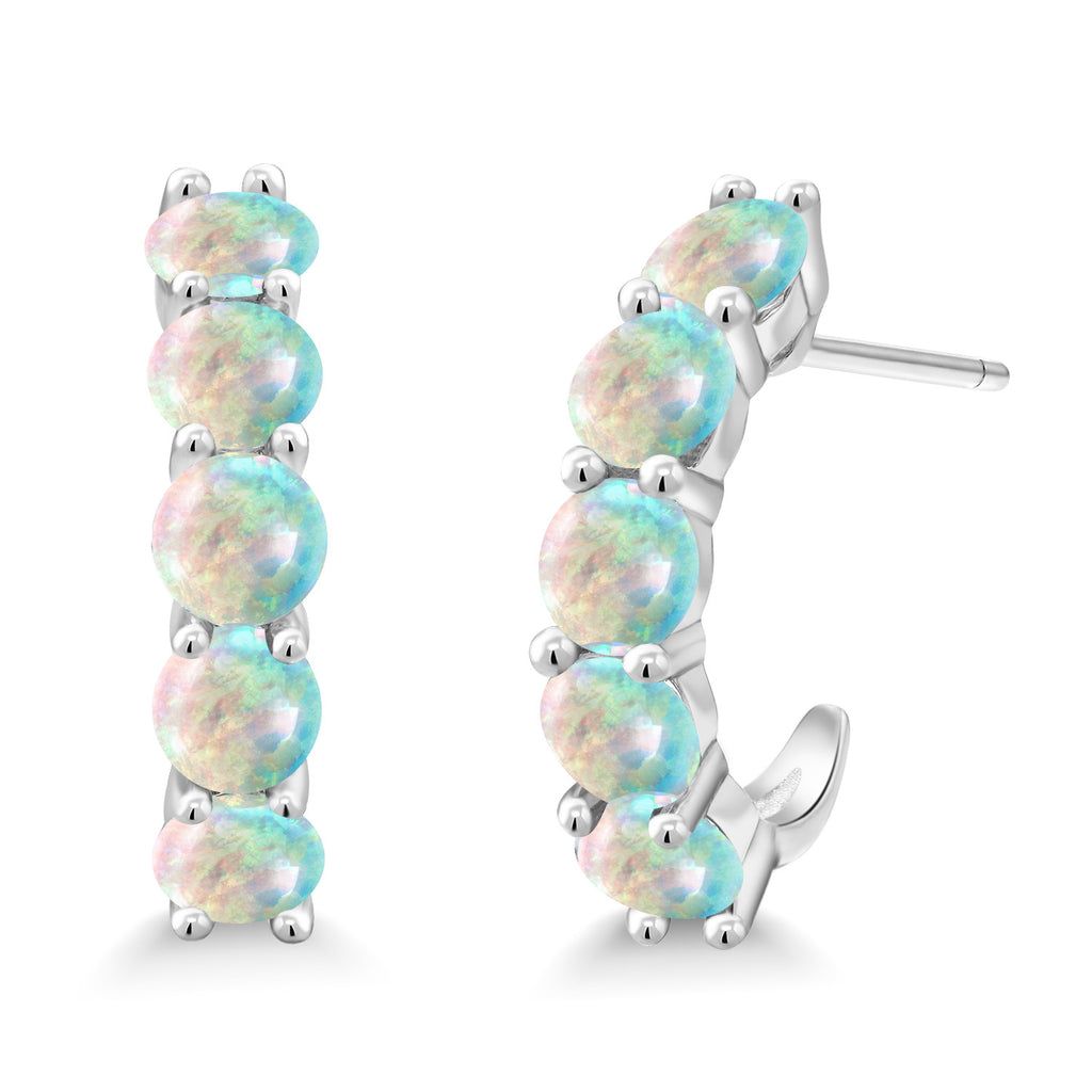 White Simulated Opal - October_925 Sterling Silver_Earrings in 925 Sterling Silver
