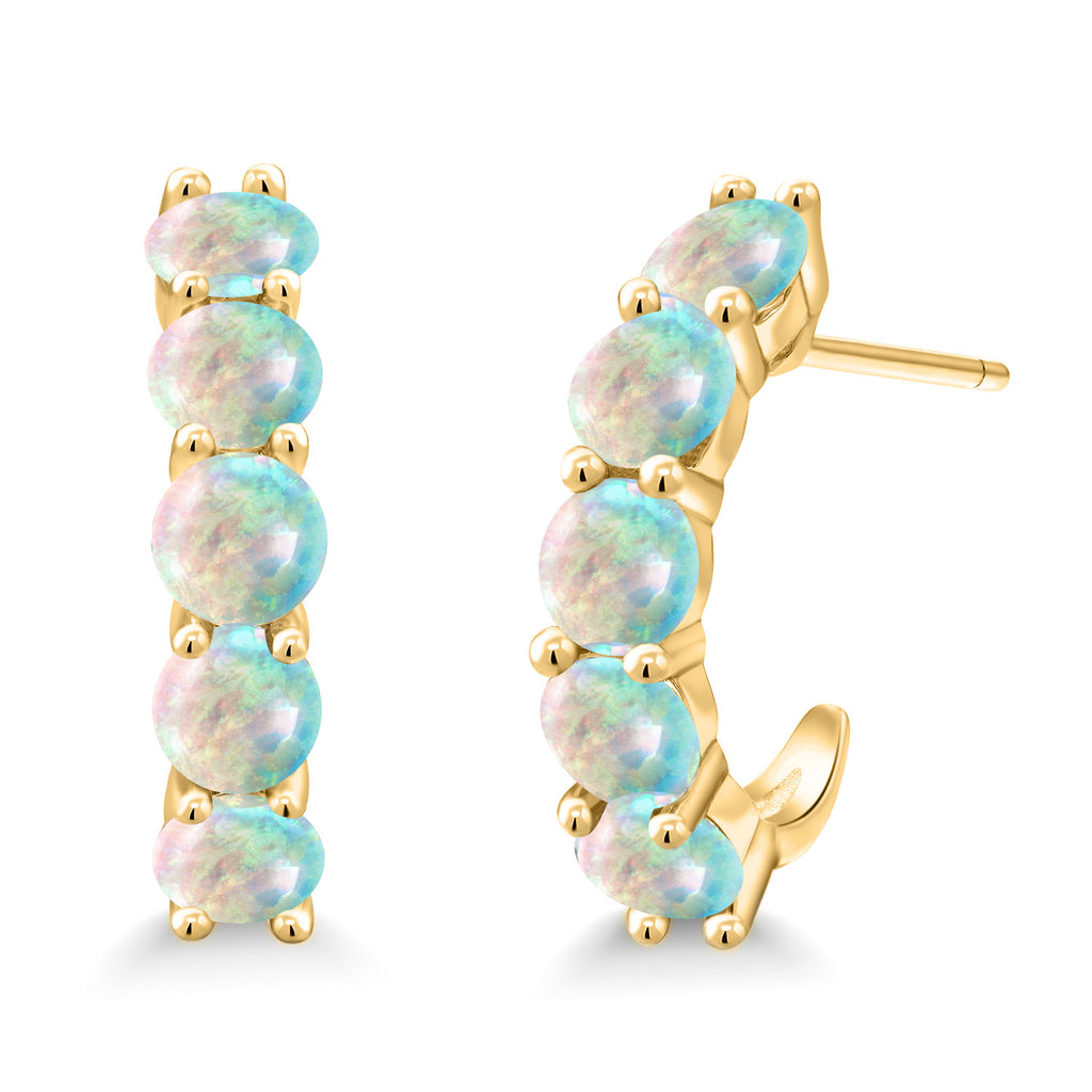 White Simulated Opal - October_925 Yellow Gold Plated Silver_Earrings in 925 Yellow Gold Plated Silver