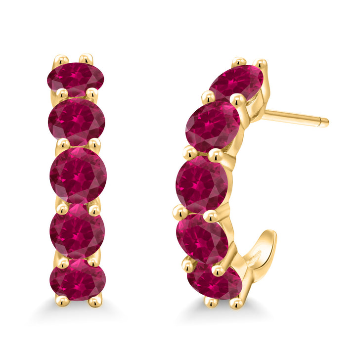 Created Ruby - July_925 Yellow Gold Plated Silver_Earrings in 925 Yellow Gold Plated Silver