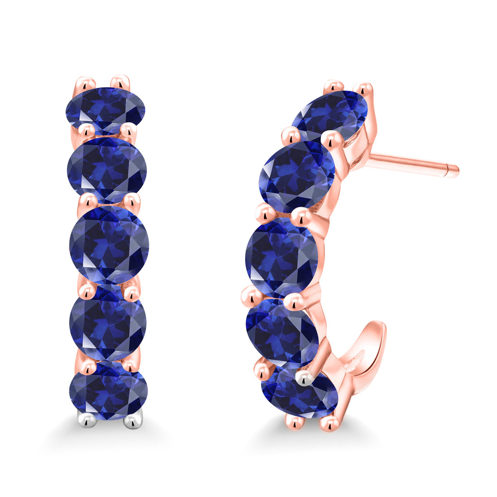 Blue Created Sapphire - September_925 Rose Gold Plated Silver_Earrings in 925 Rose Gold Plated Silver