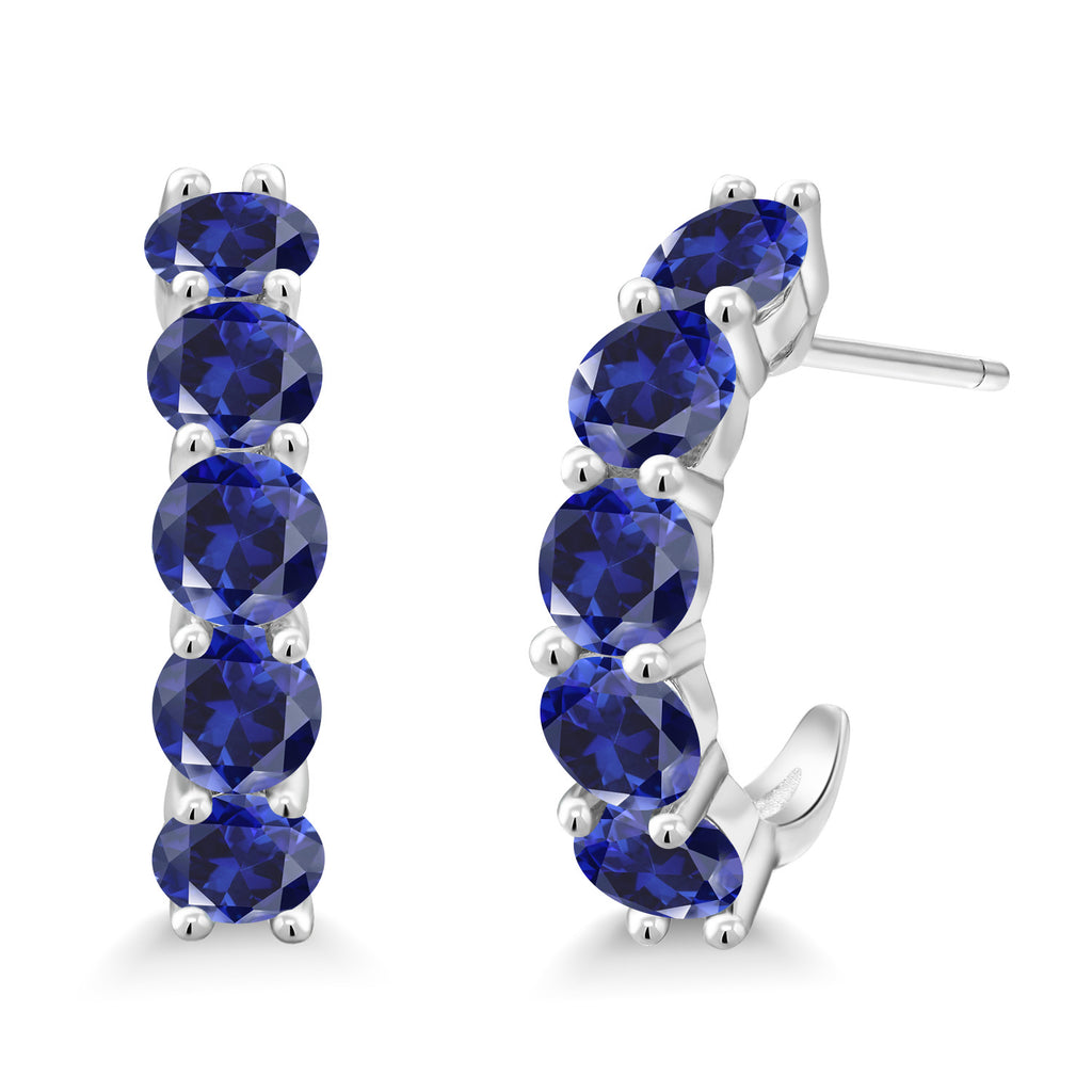 Blue Created Sapphire - September_925 Sterling Silver_Earrings in 925 Sterling Silver