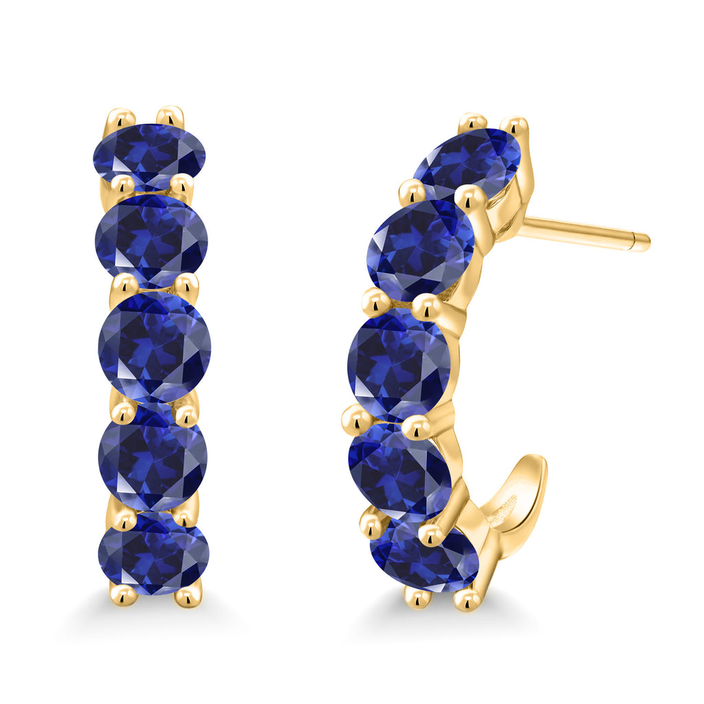 Blue Created Sapphire - September_925 Yellow Gold Plated Silver_Earrings in 925 Yellow Gold Plated Silver