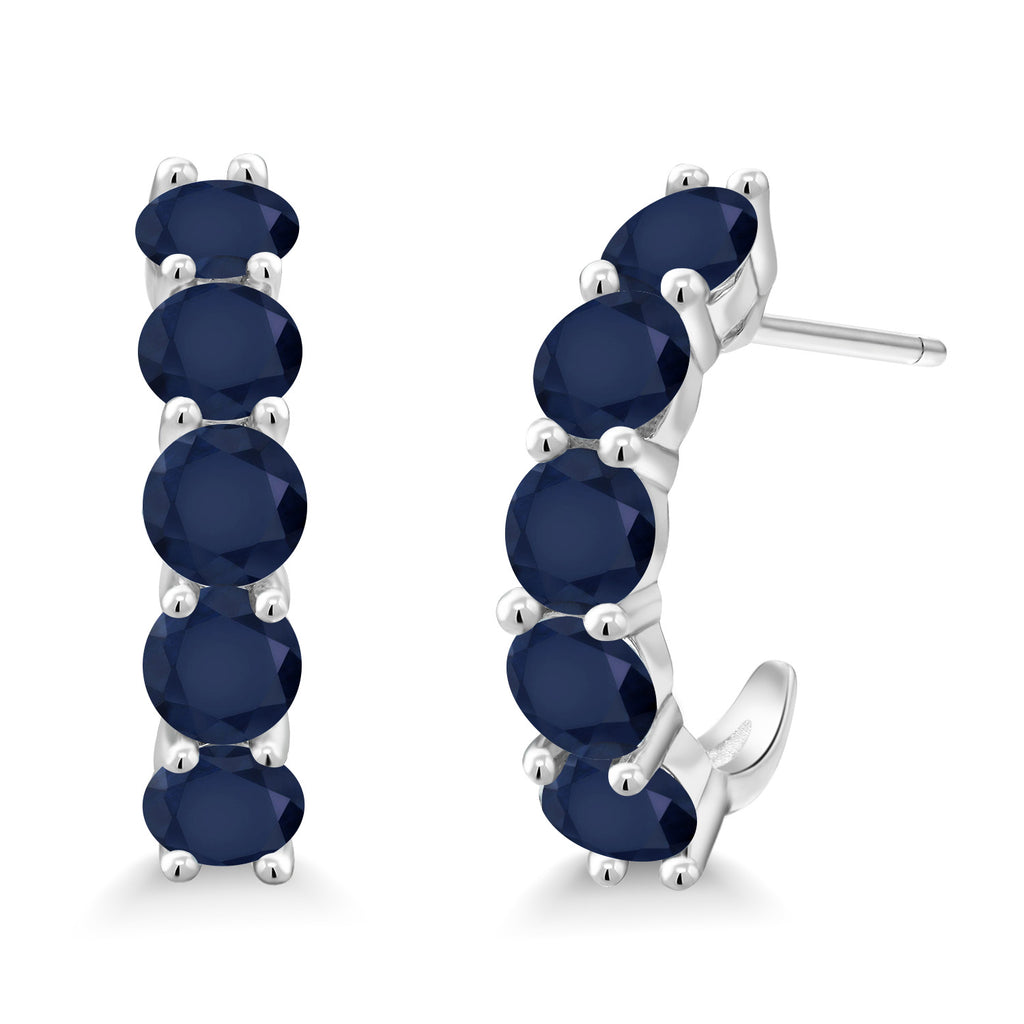 Blue Sapphire - September_925 Sterling Silver_Earrings in 925 Sterling Silver