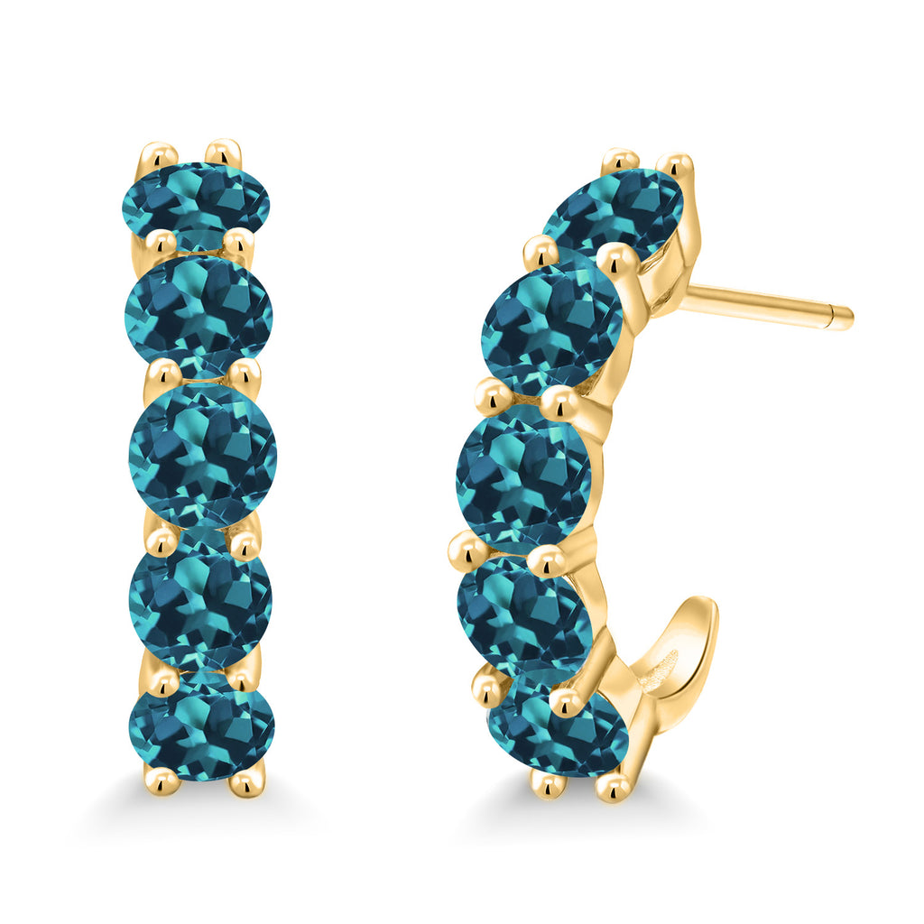 London Blue Topaz - November_925 Yellow Gold Plated Silver_Earrings in 925 Yellow Gold Plated Silver