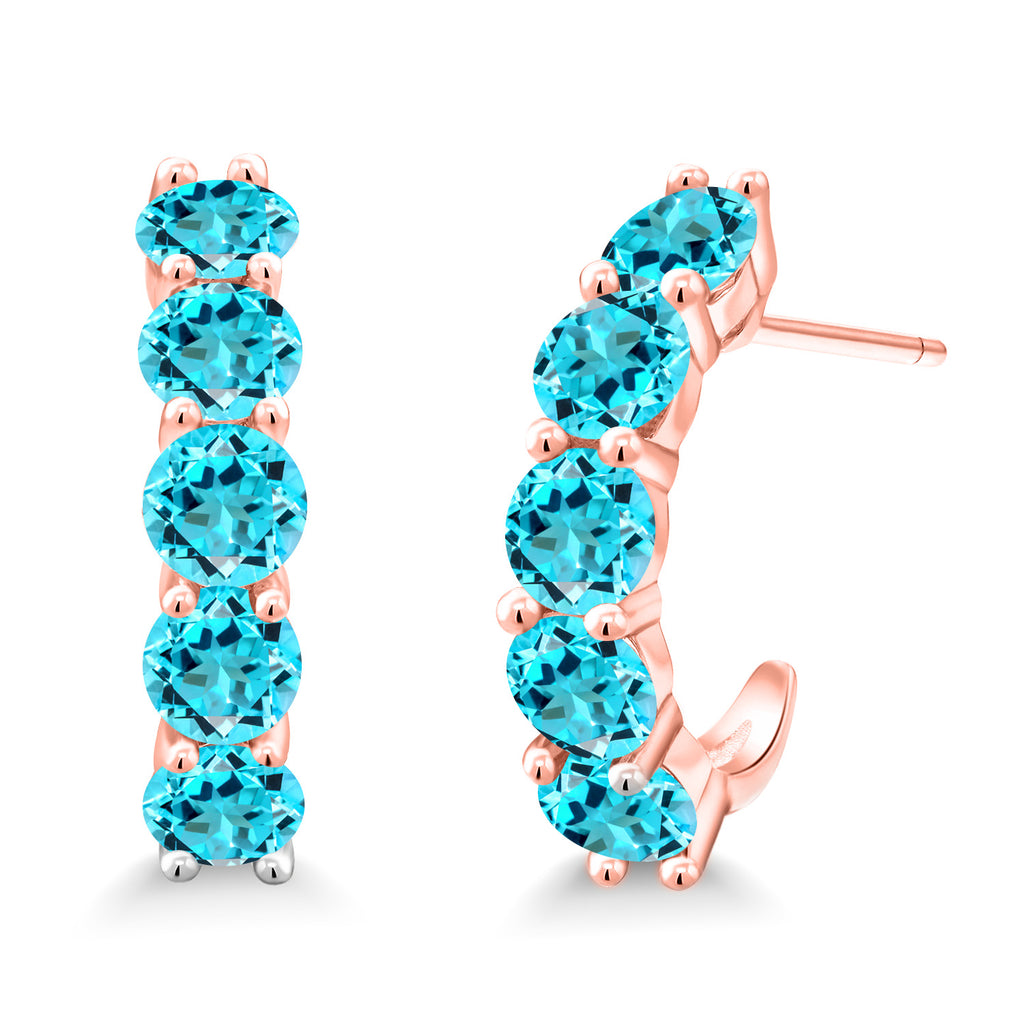 Swiss Blue Topaz - November_925 Rose Gold Plated Silver_Earrings in 925 Rose Gold Plated Silver