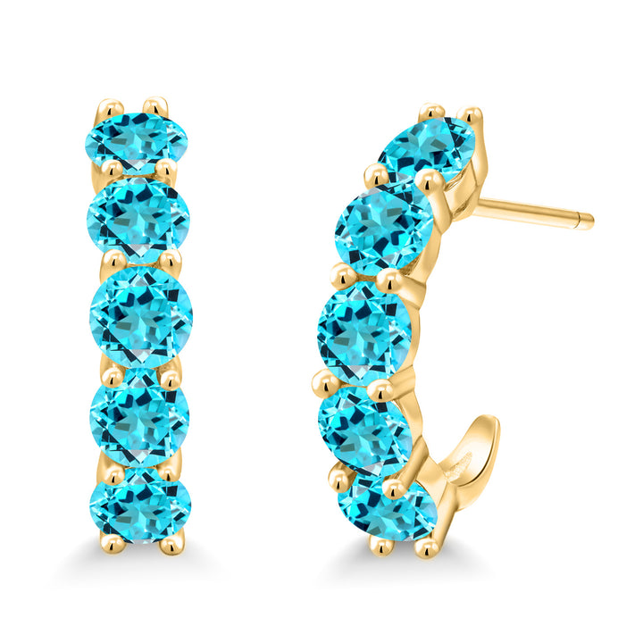Swiss Blue Topaz - November_925 Yellow Gold Plated Silver_Earrings in 925 Yellow Gold Plated Silver