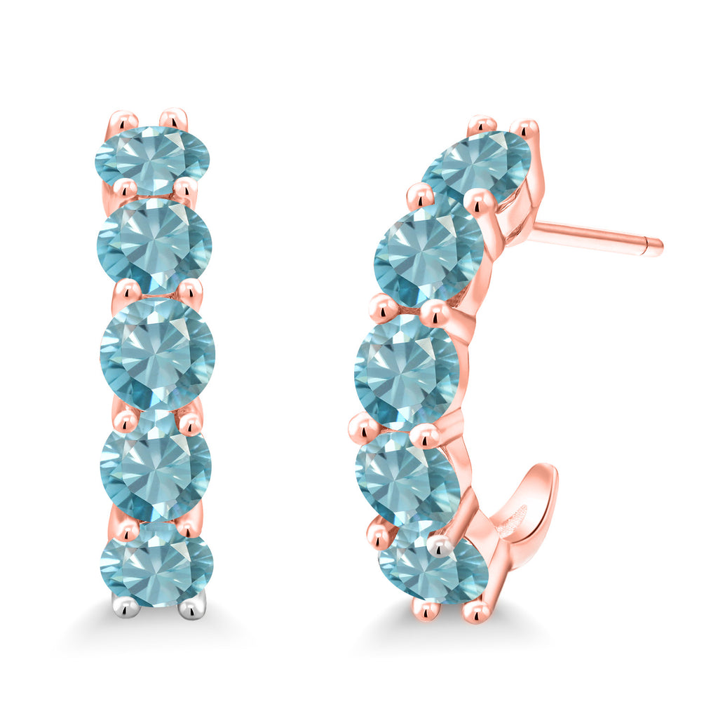 Blue Zircon_925 Rose Gold Plated Silver_Earrings in 925 Rose Gold Plated Silver