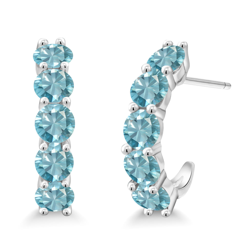 Blue Zircon_925 Sterling Silver_Earrings in 925 Sterling Silver