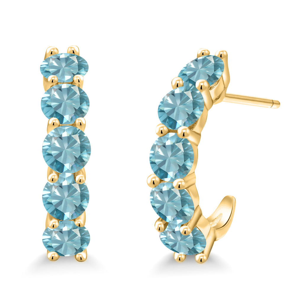 Blue Zircon_925 Yellow Gold Plated Silver_Earrings in 925 Yellow Gold Plated Silver