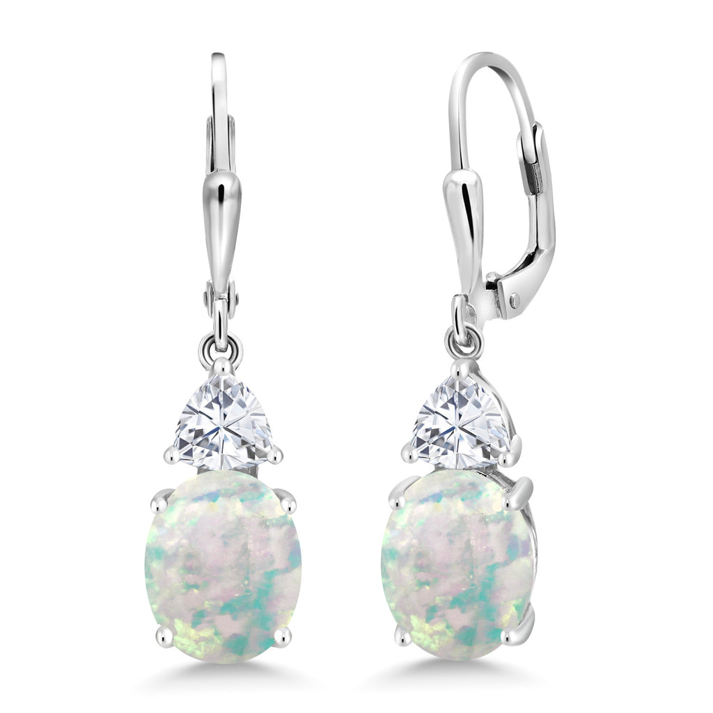 White Simulated Opal_Earrings in 925 Sterling Silver