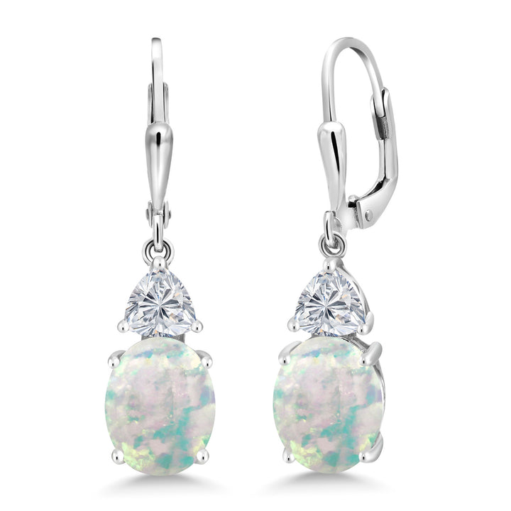 White Simulated Opal-Cabochon - October_Earrings in 925 Sterling Silver
