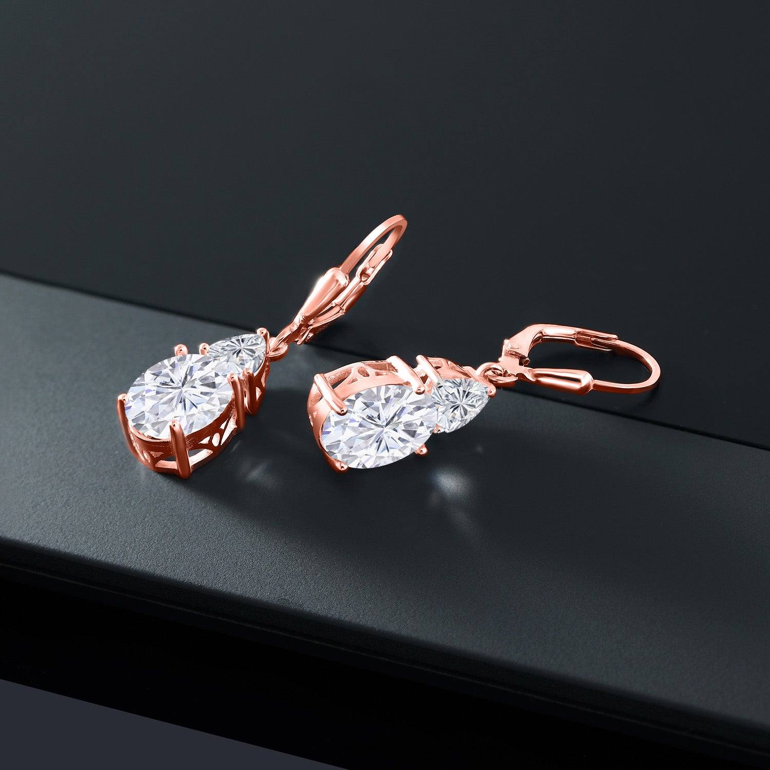 Near Colorless (GH) and DEF_Earrings in 925 Rose Gold Plated Silver