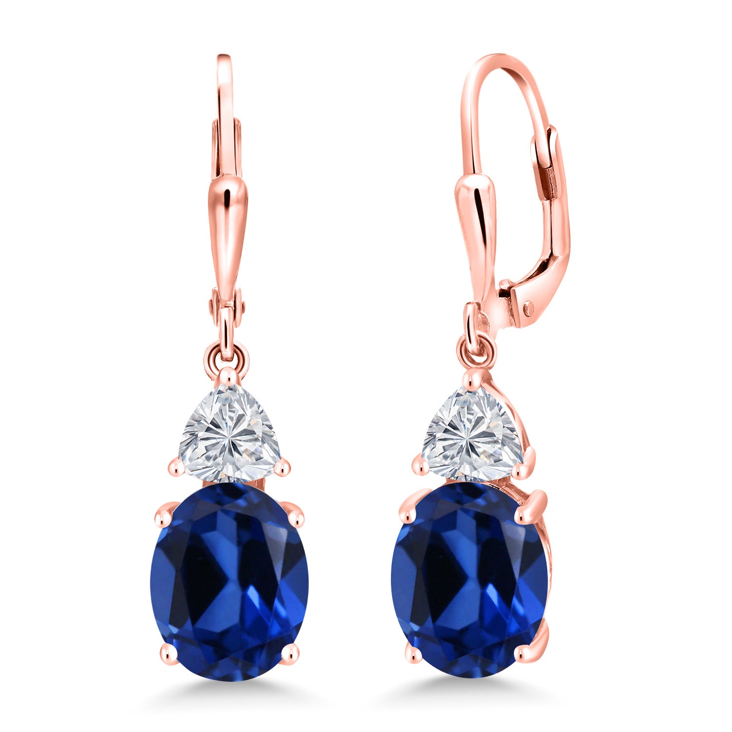 Blue Created Sapphire - September_Earrings in 925 Rose Gold Plated Silver
