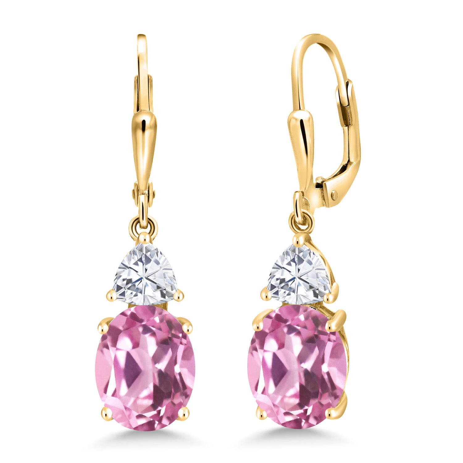 Light Pink Created Sapphire - September_Earrings in 925 Yellow Gold Plated Silver