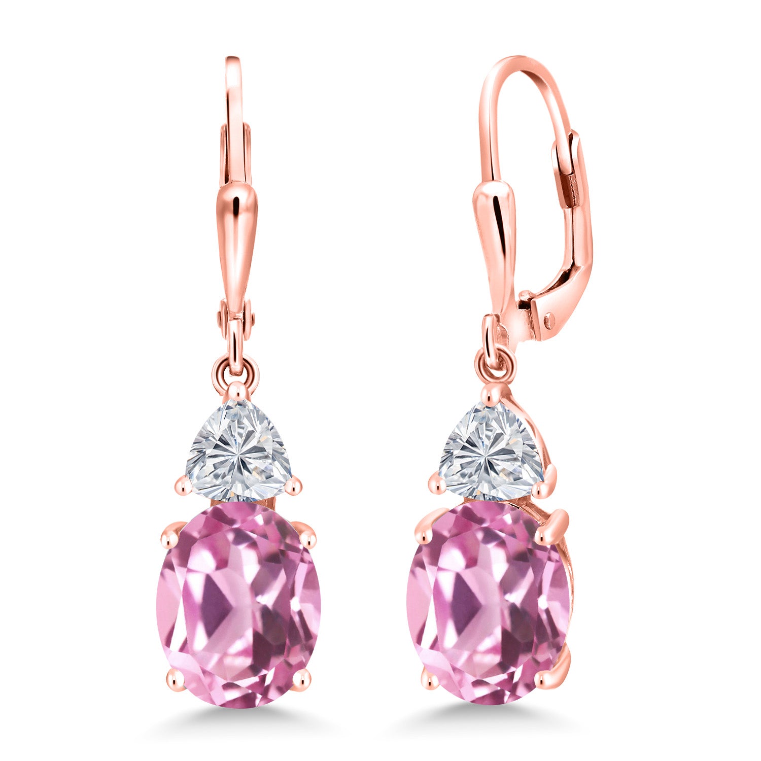 Light Pink Created Sapphire - September_Earrings in 925 Rose Gold Plated Silver