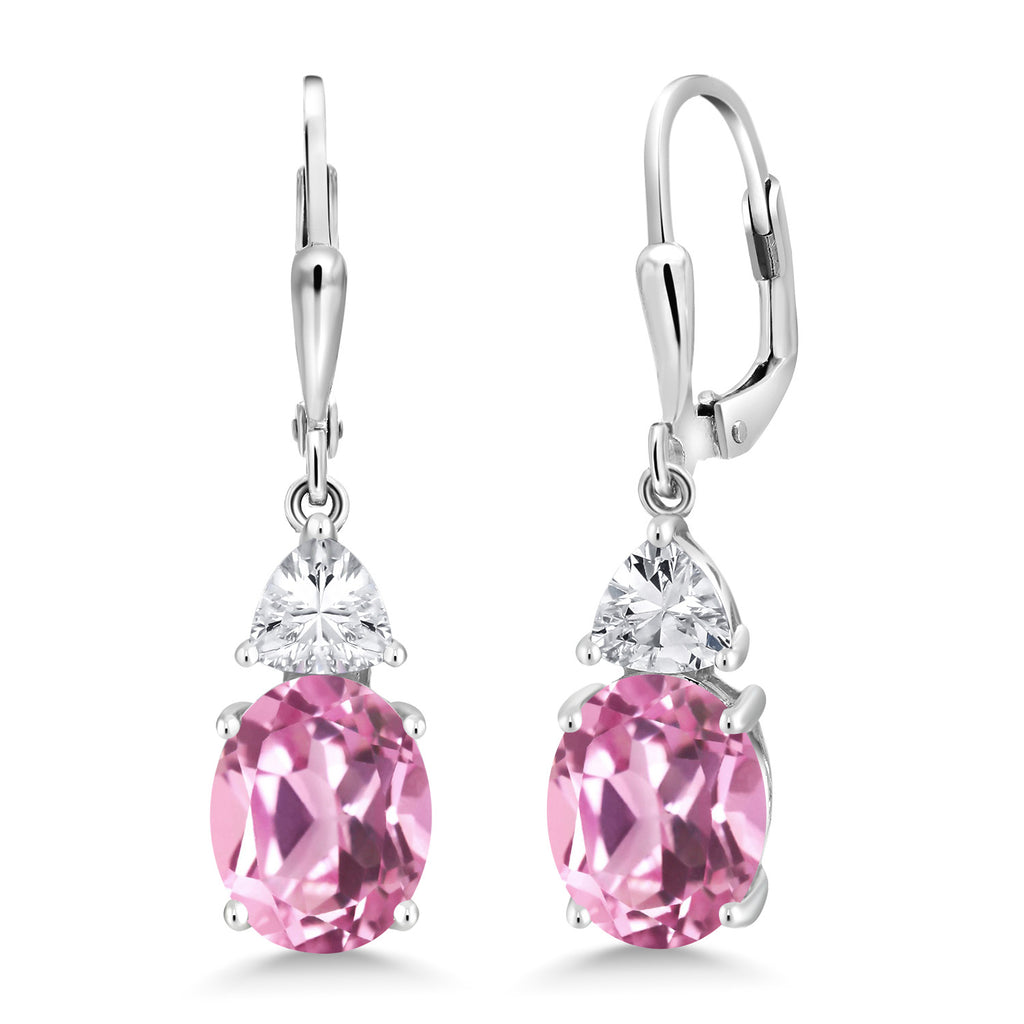 Gem Stone King 4-6 Cttw Leverback Drop Dangle Earrings For Women | Gemstone Birthstone | 925 Sterling Silver | Oval 10X8MM, Trillion 5MM | Gift for Her Wife Mom