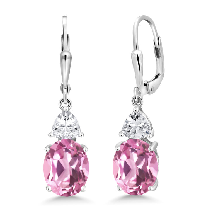 Gem Stone King 4-6 Cttw Leverback Drop Dangle Earrings For Women | Gemstone Birthstone | 925 Sterling Silver | Oval 10X8MM, Trillion 5MM | Gift for Her Wife Mom