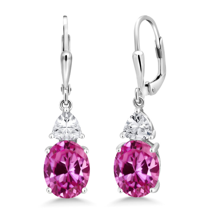 Pink Created Sapphire - September_Earrings in 925 Sterling Silver