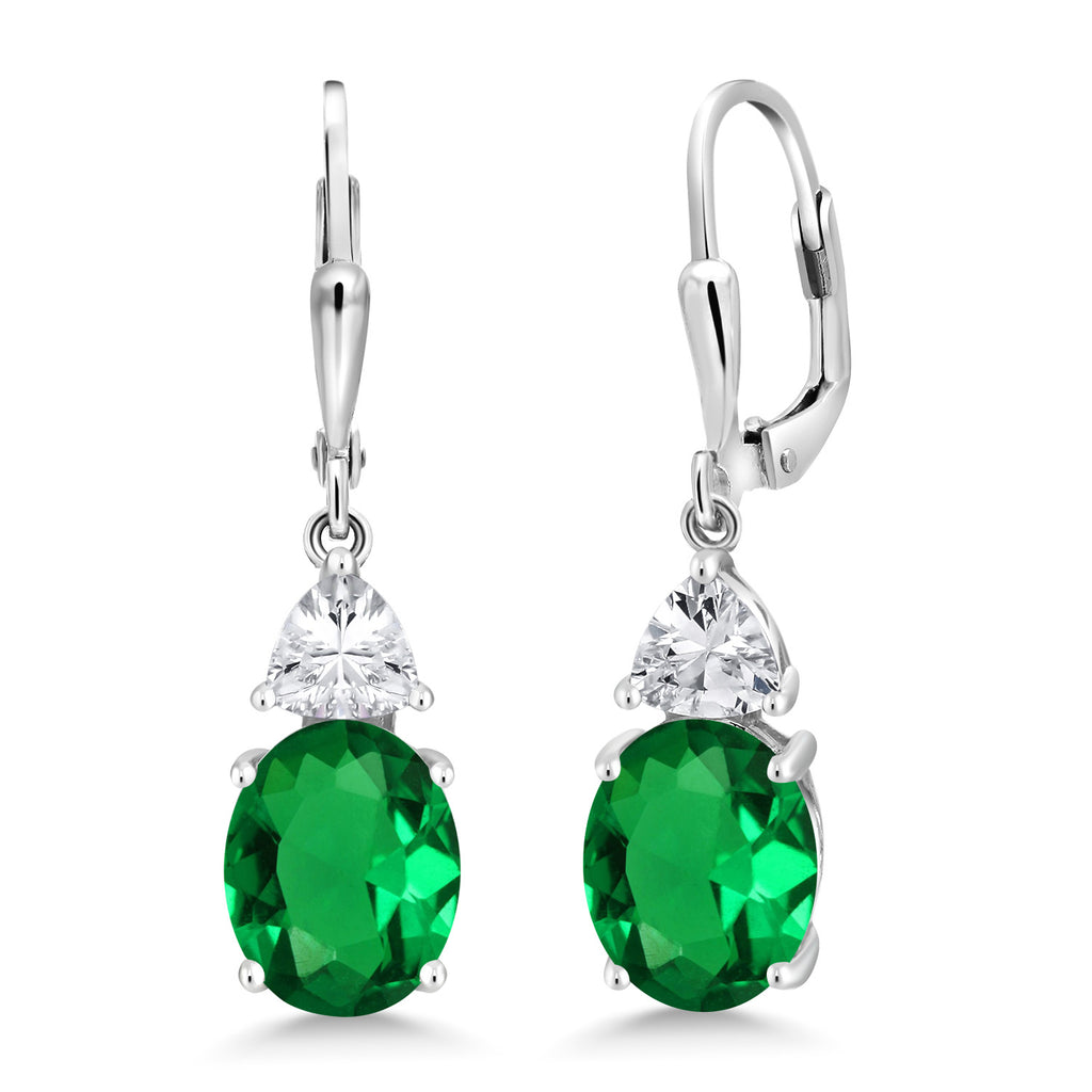 Gem Stone King 4-6 Cttw Leverback Drop Dangle Earrings For Women | Gemstone Birthstone | 925 Sterling Silver | Oval 10X8MM | Trillion 5MM | Gift for Her Wife Mom