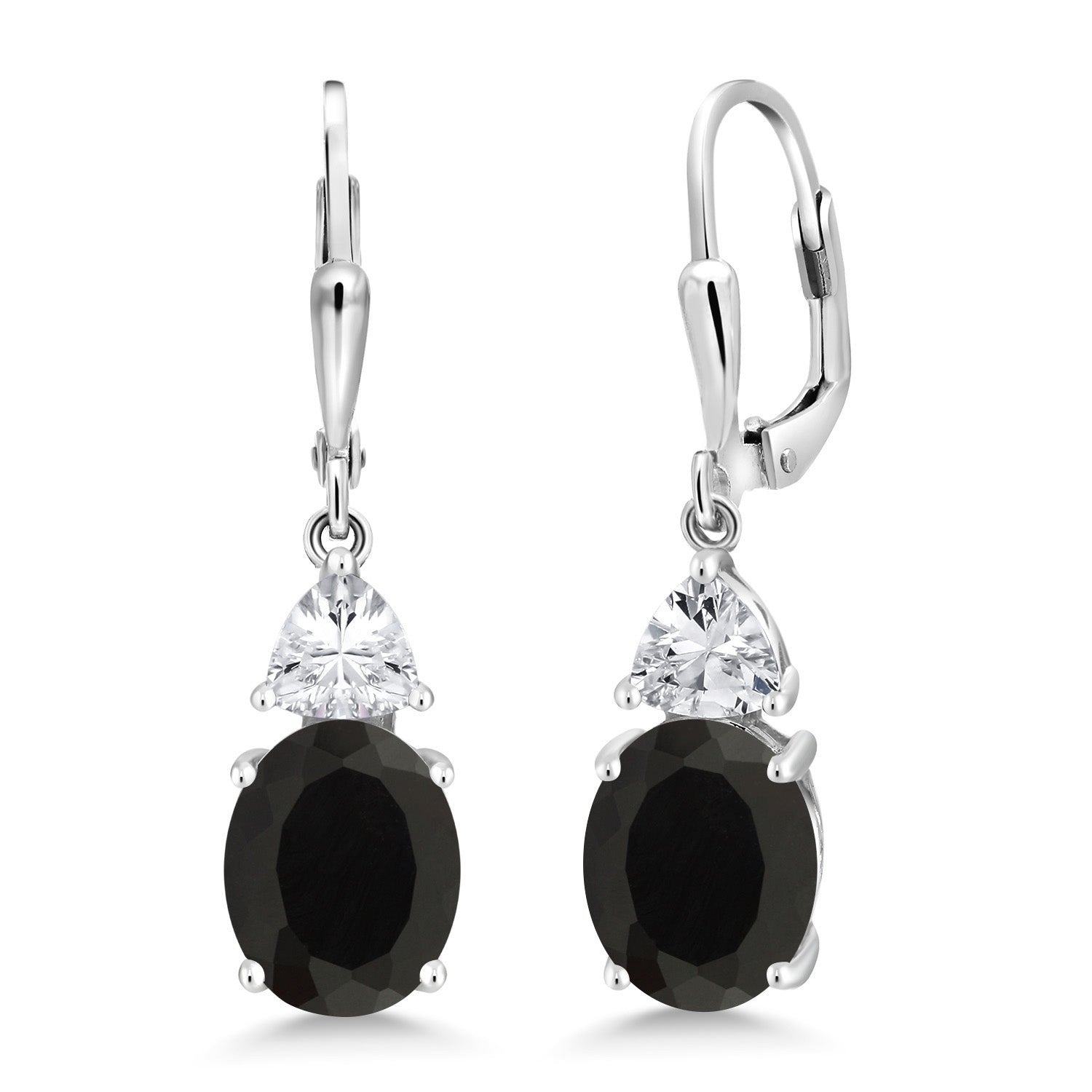 925 Sterling Silver Black Onyx and White Zirconia Dangle Earrings For Women (5.00 Cttw, Gemstone December Birthstone, Oval 10X8MM, Trillion 5MM)