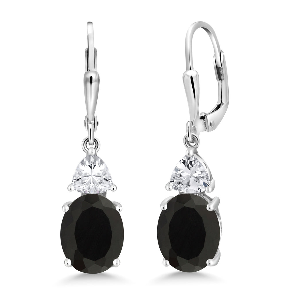 Gem Stone King 4-6 Cttw Leverback Drop Dangle Earrings For Women | Gemstone Birthstone | 925 Sterling Silver | Oval 10X8MM, Trillion 5MM | Gift for Her Wife Mom
