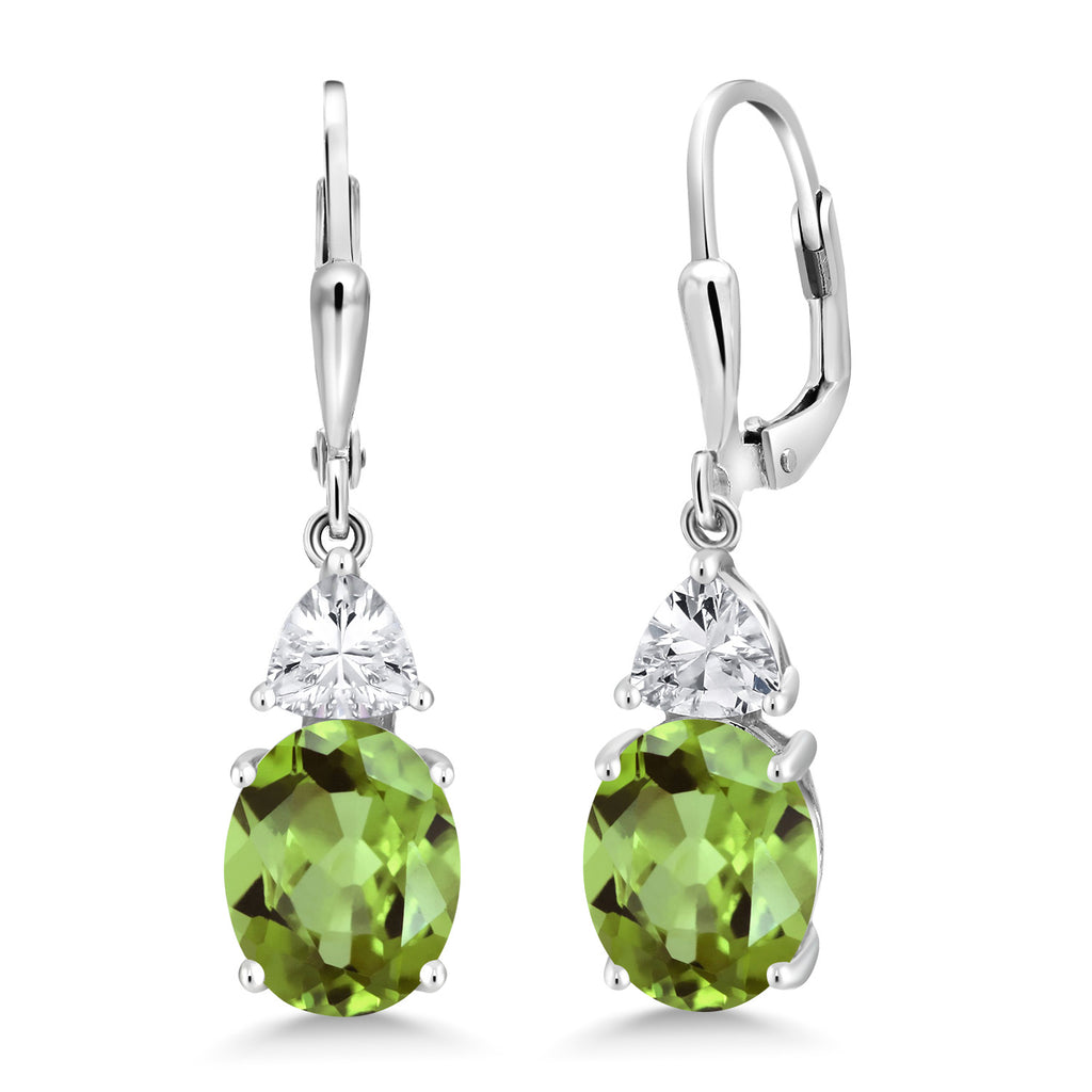 Gem Stone King 4-6 Cttw Leverback Drop Dangle Earrings For Women | Gemstone Birthstone | 925 Sterling Silver | Oval 10X8MM, Trillion 5MM | Gift for Her Wife Mom