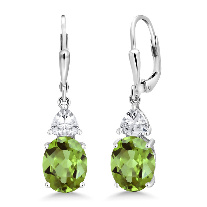 Gem Stone King 4-6 Cttw Leverback Drop Dangle Earrings For Women | Gemstone Birthstone | 925 Sterling Silver | Oval 10X8MM, Trillion 5MM | Gift for Her Wife Mom