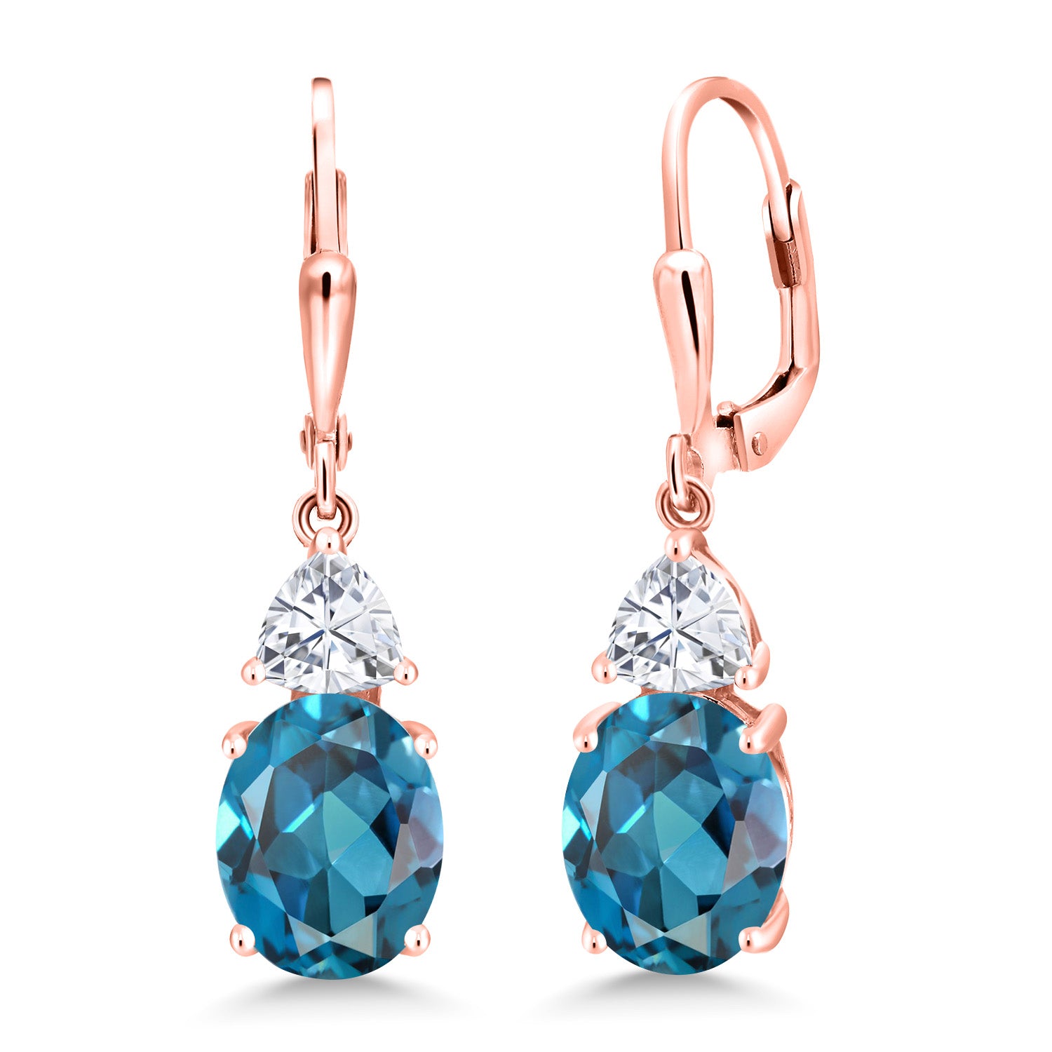 London Blue Topaz - November_Earrings in 925 Rose Gold Plated Silver