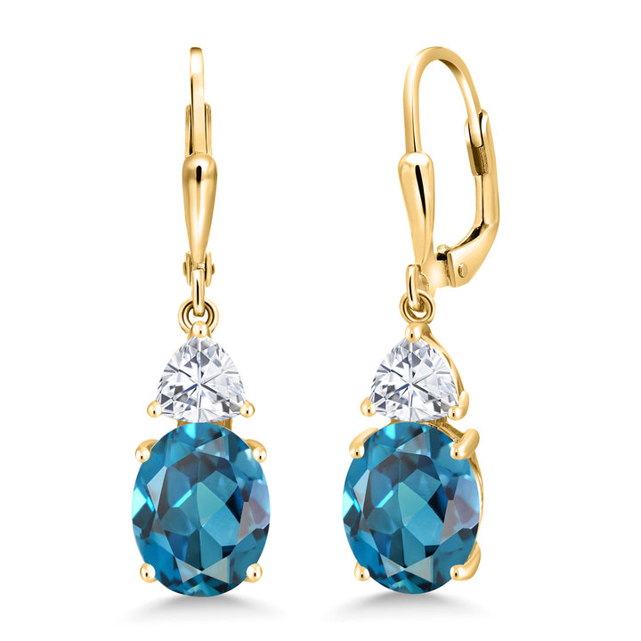 London Blue Topaz - November_Earrings in 925 Yellow Gold Plated Silver