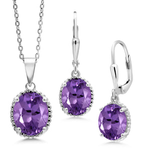 Amethyst - February_Pendant Earrings Set in 925 Sterling Silver