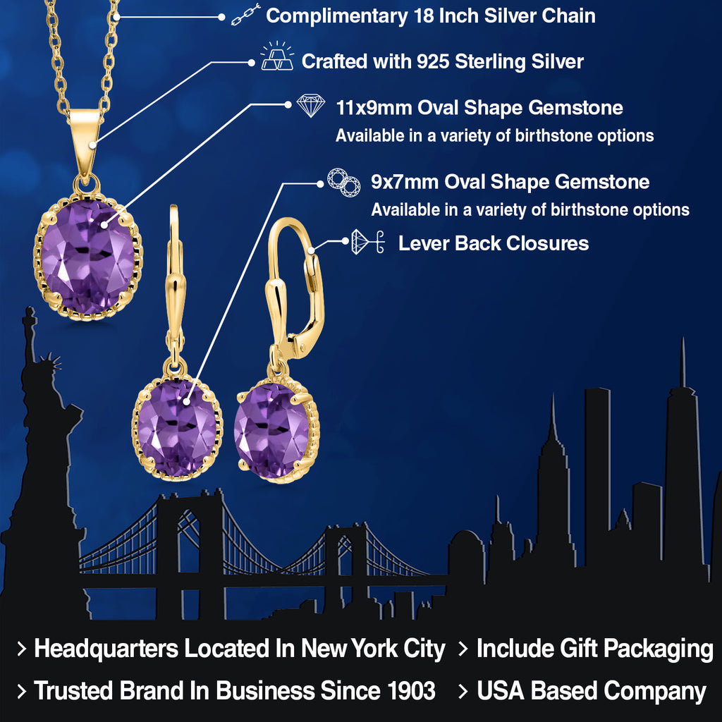 Amethyst - February_Pendant Earrings Set in 925 Yellow Gold Plated Silver