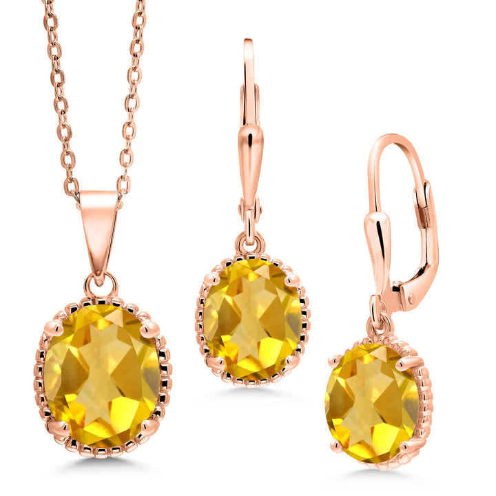 Citrine - November_Pendant Earrings Set in 925 Rose Gold Plated Silver