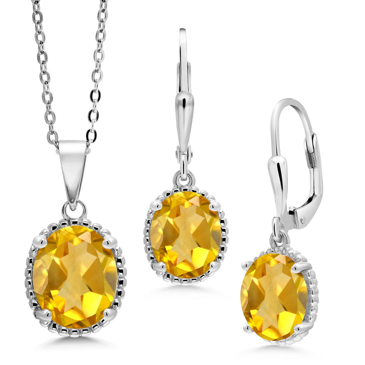 Citrine - November_Pendant Earrings Set in 925 Sterling Silver