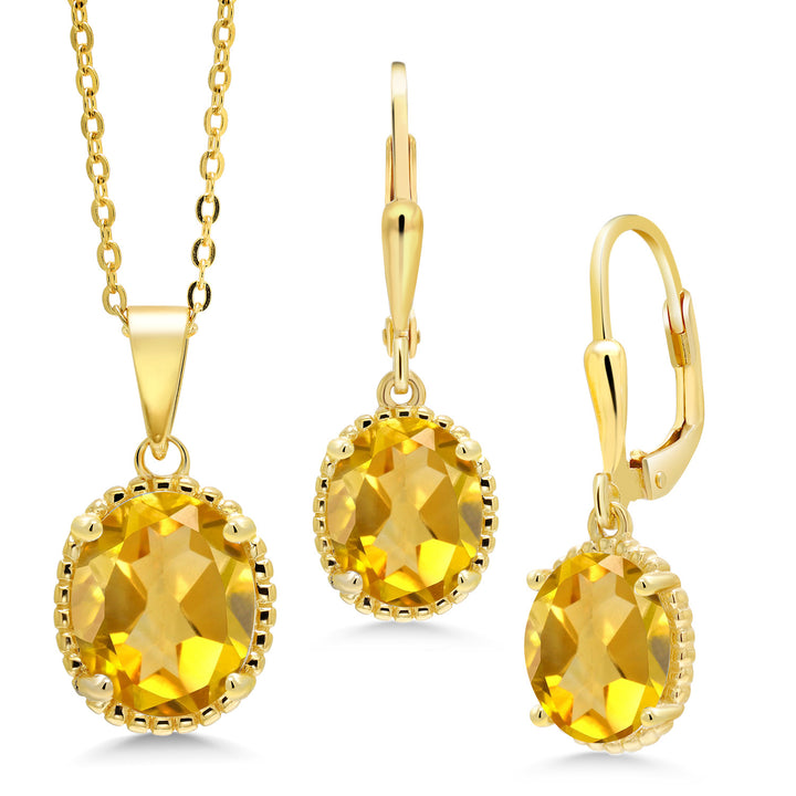 Citrine - November_Pendant Earrings Set in 925 Yellow Gold Plated Silver
