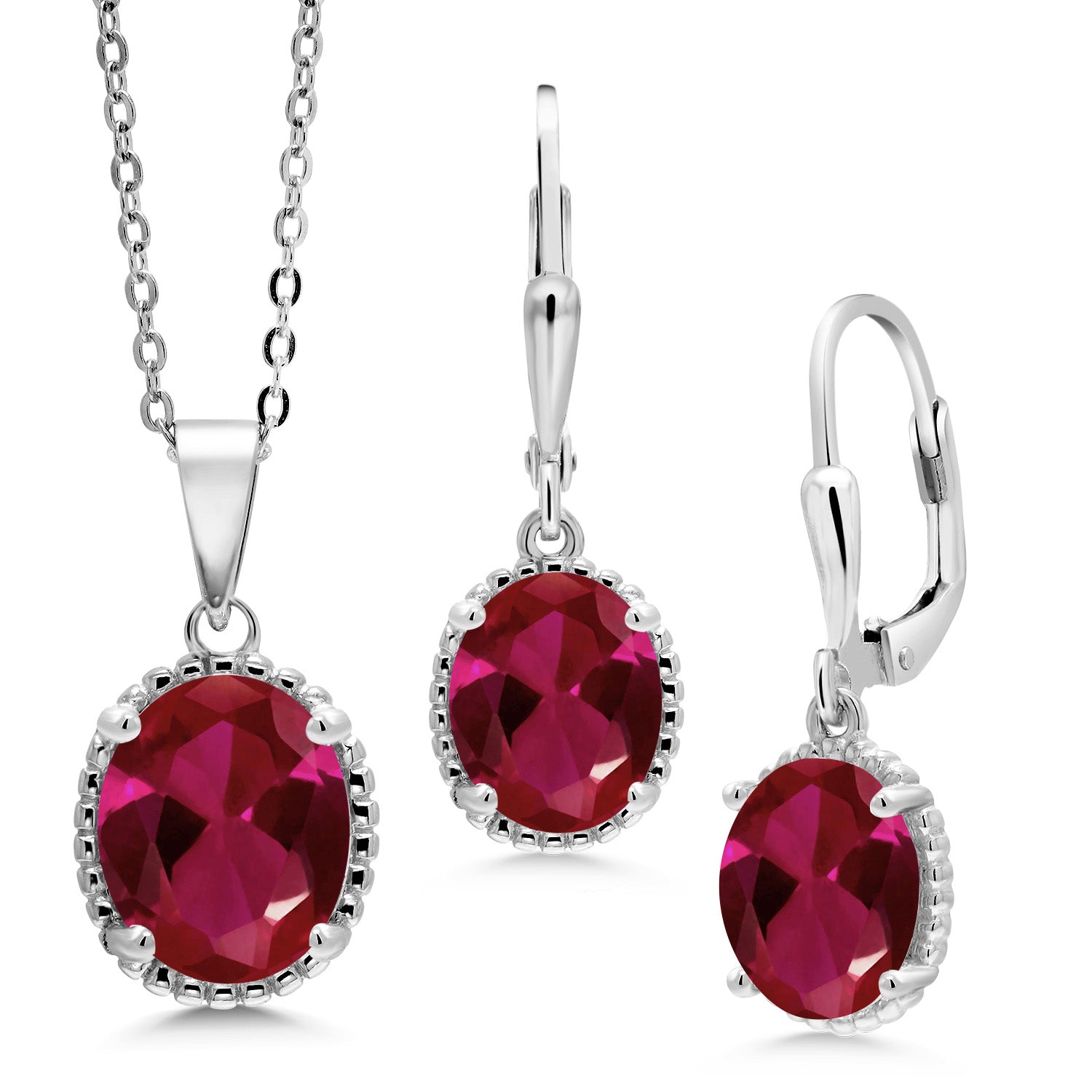 925 Sterling Silver Red Created Ruby Dangle Earrings For Women discount (10.00 Cttw, Oval