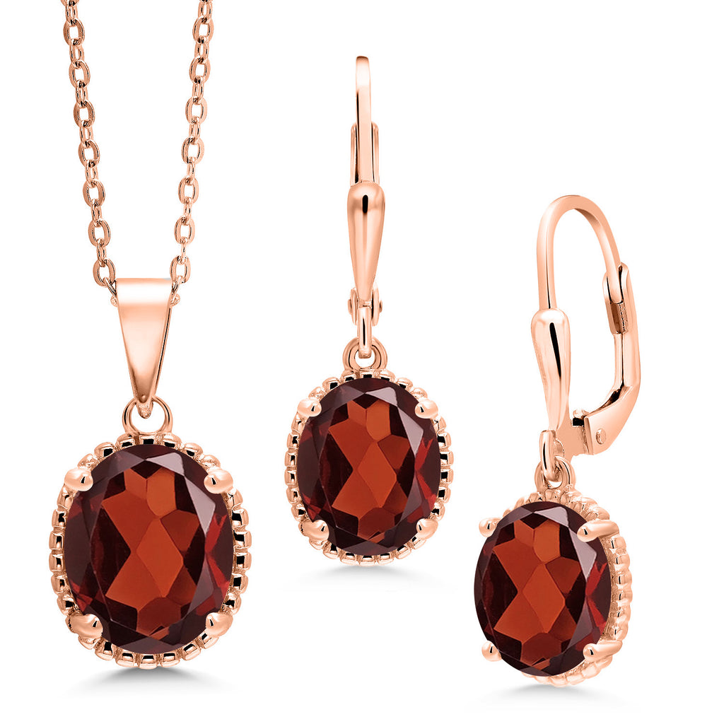 Garnet - January_Pendant Earrings Set in 925 Rose Gold Plated Silver