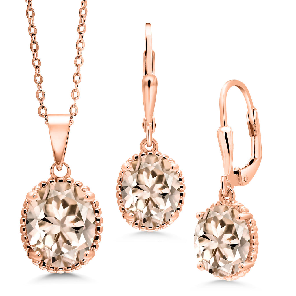 Morganite - October_Pendant Earrings Set in 925 Rose Gold Plated Silver