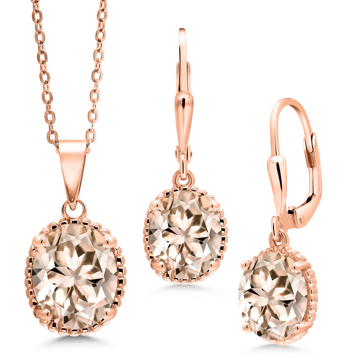 Morganite - October_Pendant Earrings Set in 925 Rose Gold Plated Silver