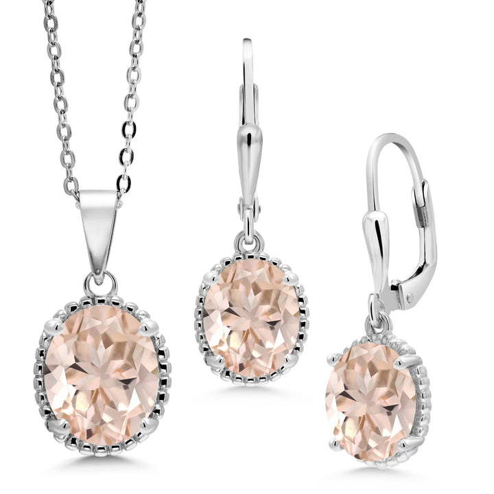 Morganite - October_Pendant Earrings Set in 925 Sterling Silver