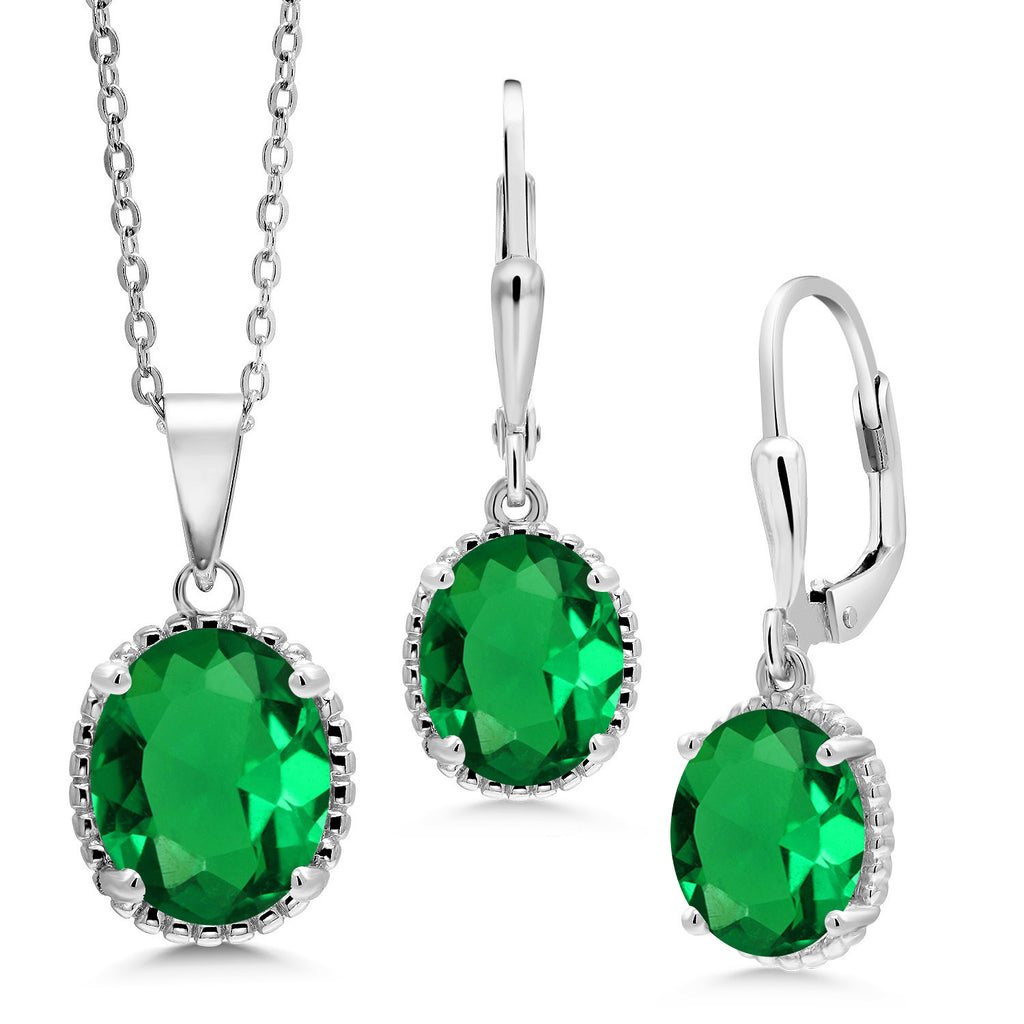 Nano Emerald - May_Pendant Earrings Set in 925 Sterling Silver