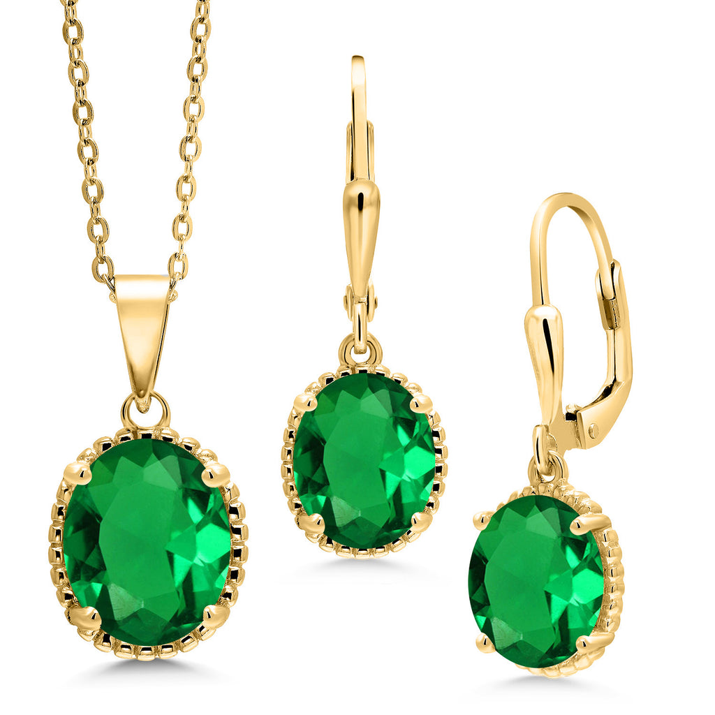 Nano Emerald - May_Pendant Earrings Set in 925 Yellow Gold Plated Silver