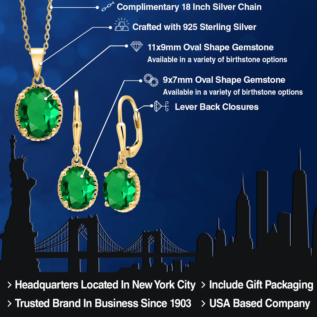 Pendant Earrings Set in 925 Yellow Gold Plated Silver