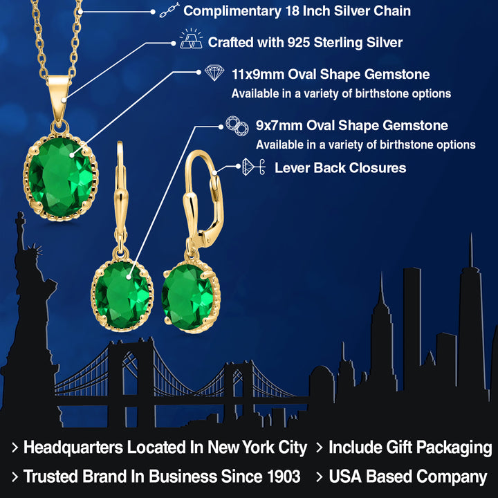 Pendant Earrings Set in 925 Yellow Gold Plated Silver