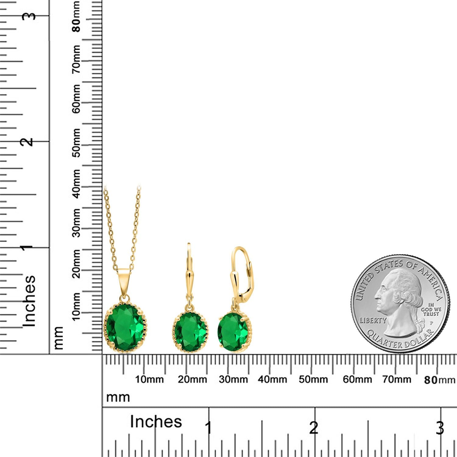 Pendant Earrings Set in 925 Yellow Gold Plated Silver