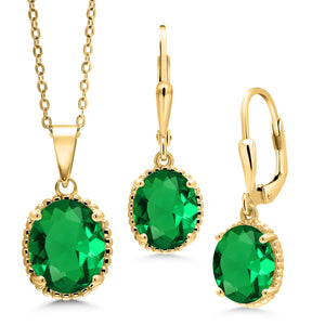 Pendant Earrings Set in 925 Yellow Gold Plated Silver
