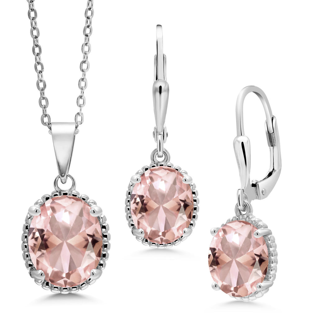 Nano Morganite - October_Pendant Earrings Set in 925 Sterling Silver
